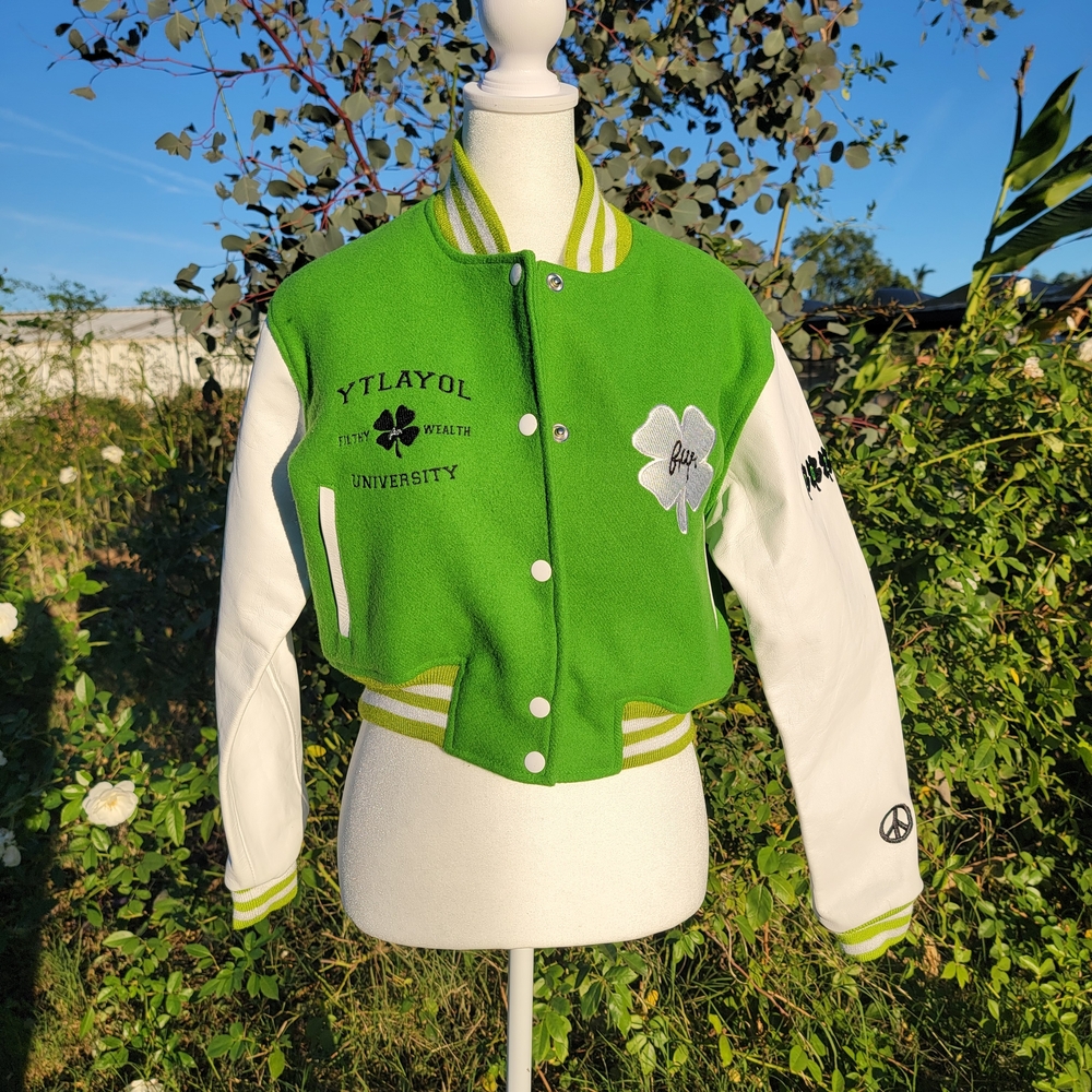 🍀 Filthy Wealthy Green White Varsity Jacket Shamrock 2020 Ytlayol Small